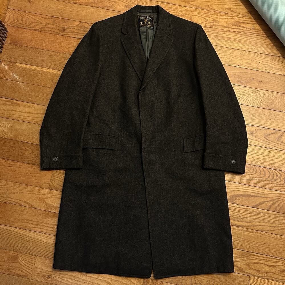 Vintage 50s 60s Royal Glen Herringbone Wool Trench Coat Jacket Large